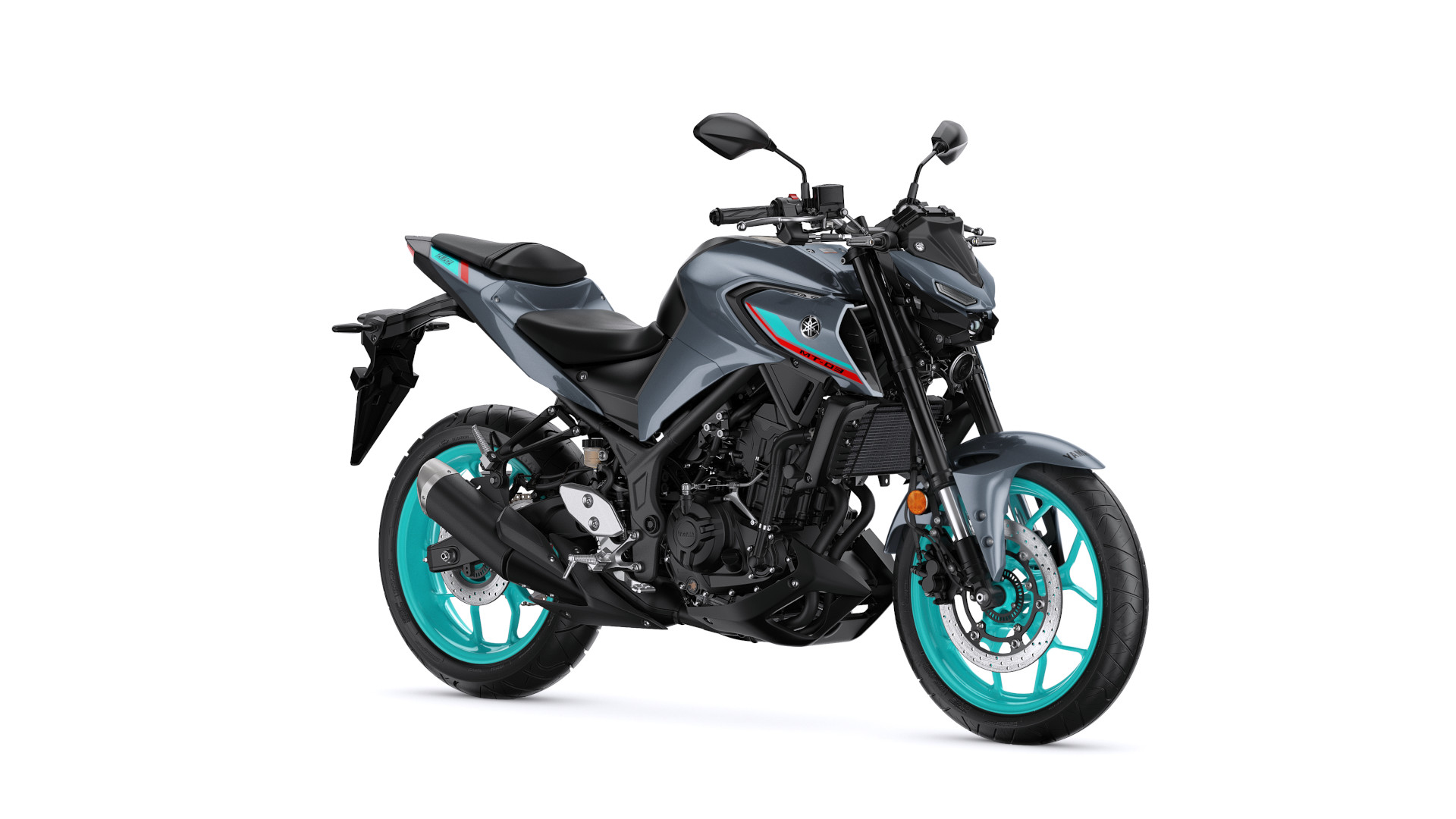 Yamaha MT-03 2023 Cyan Storm : trois quarts avant