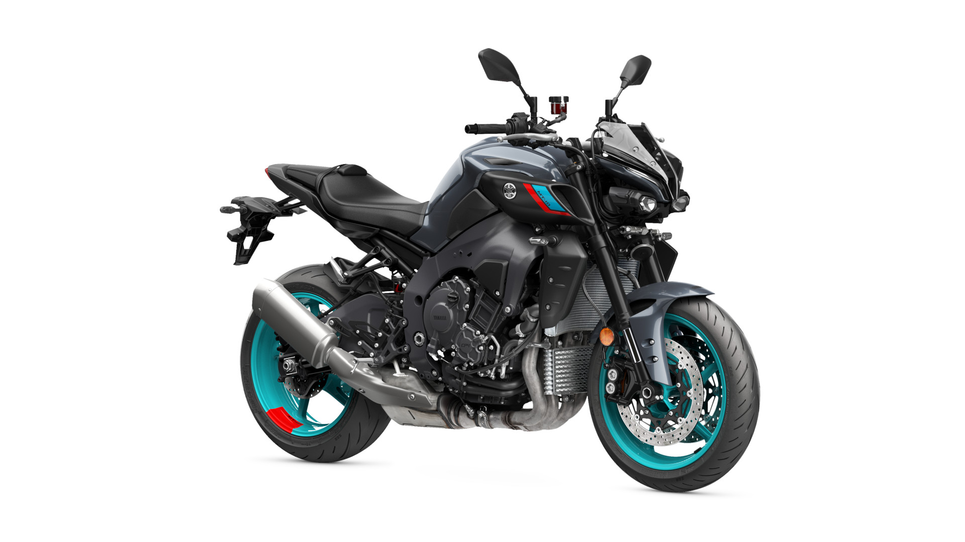 Yamaha MT-10 2023 Cyan Storm : trois quarts avant
