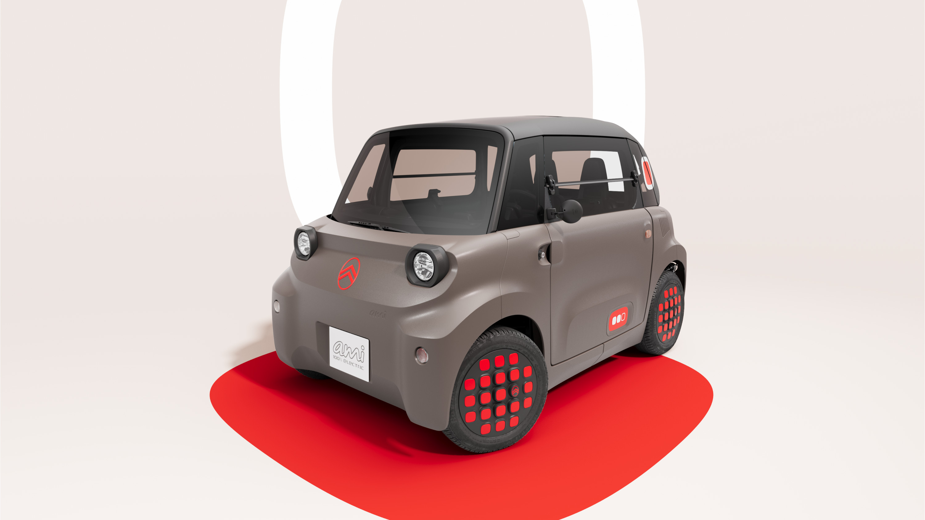 Citroën Ami Spicy 2025 : trois quarts avant gauche statique vue plongeante