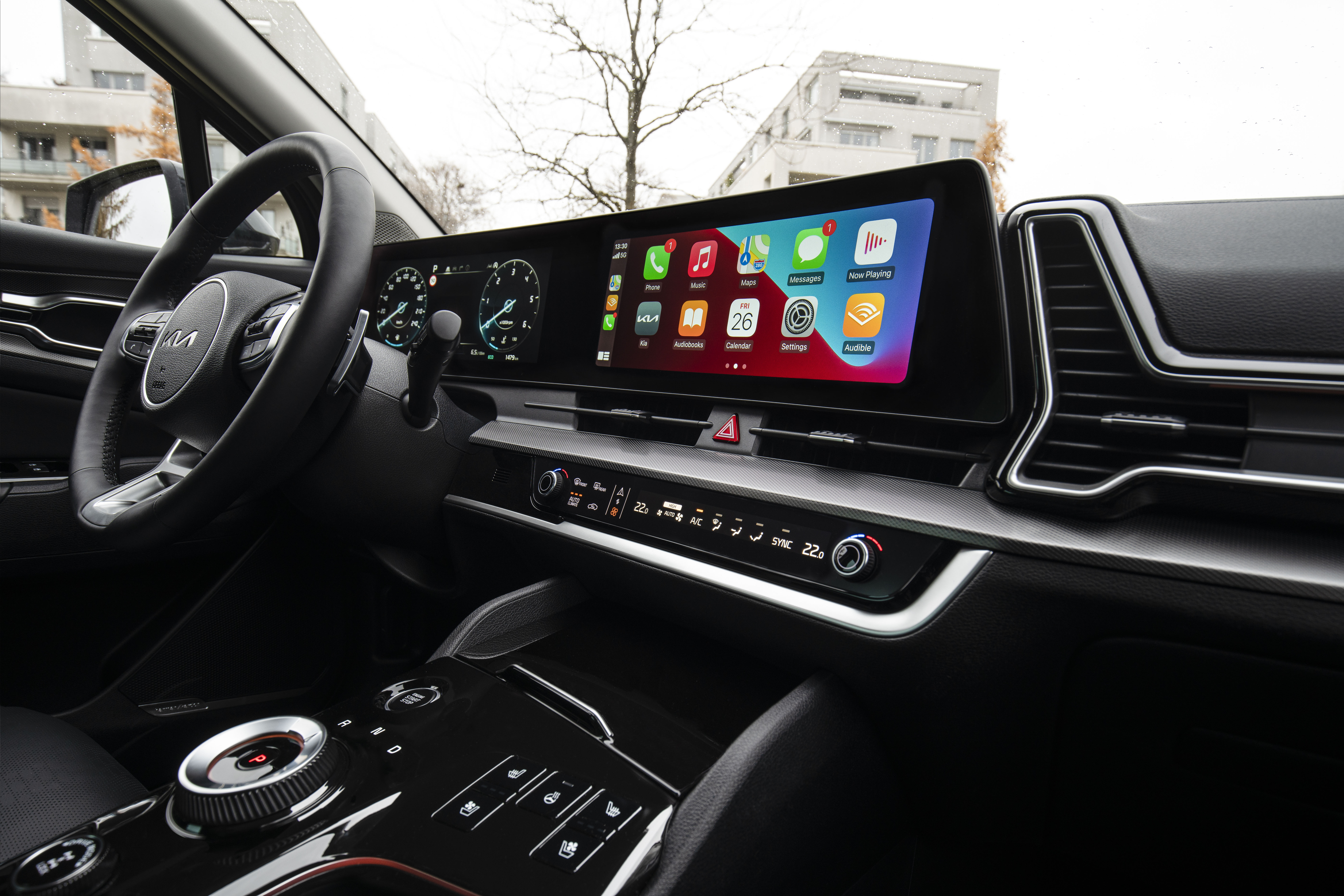 Kia Sportage 2022 : Gros plan intérieur avec carplay