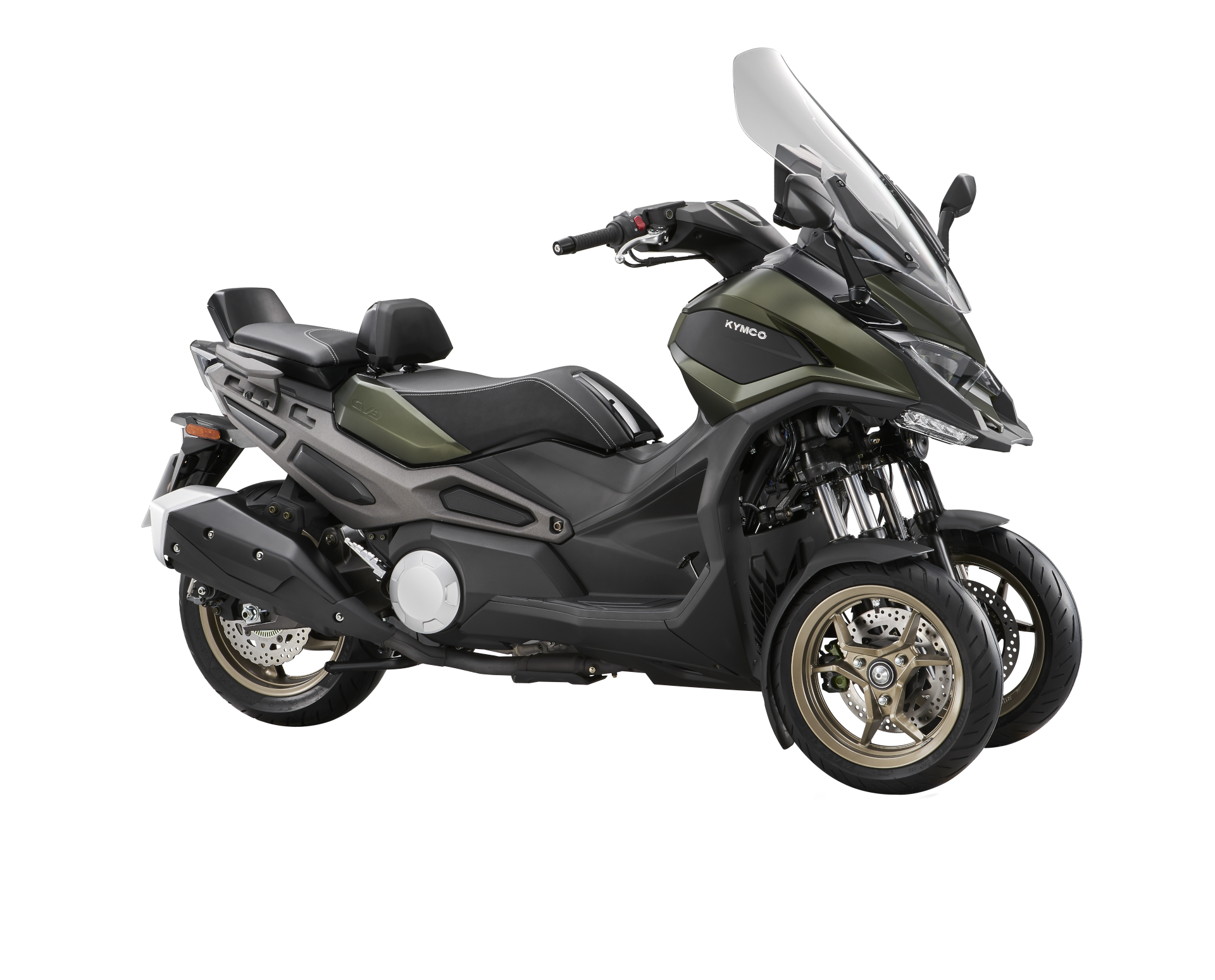 Kymco CV3 2024 vert Olive : trois quarts avant