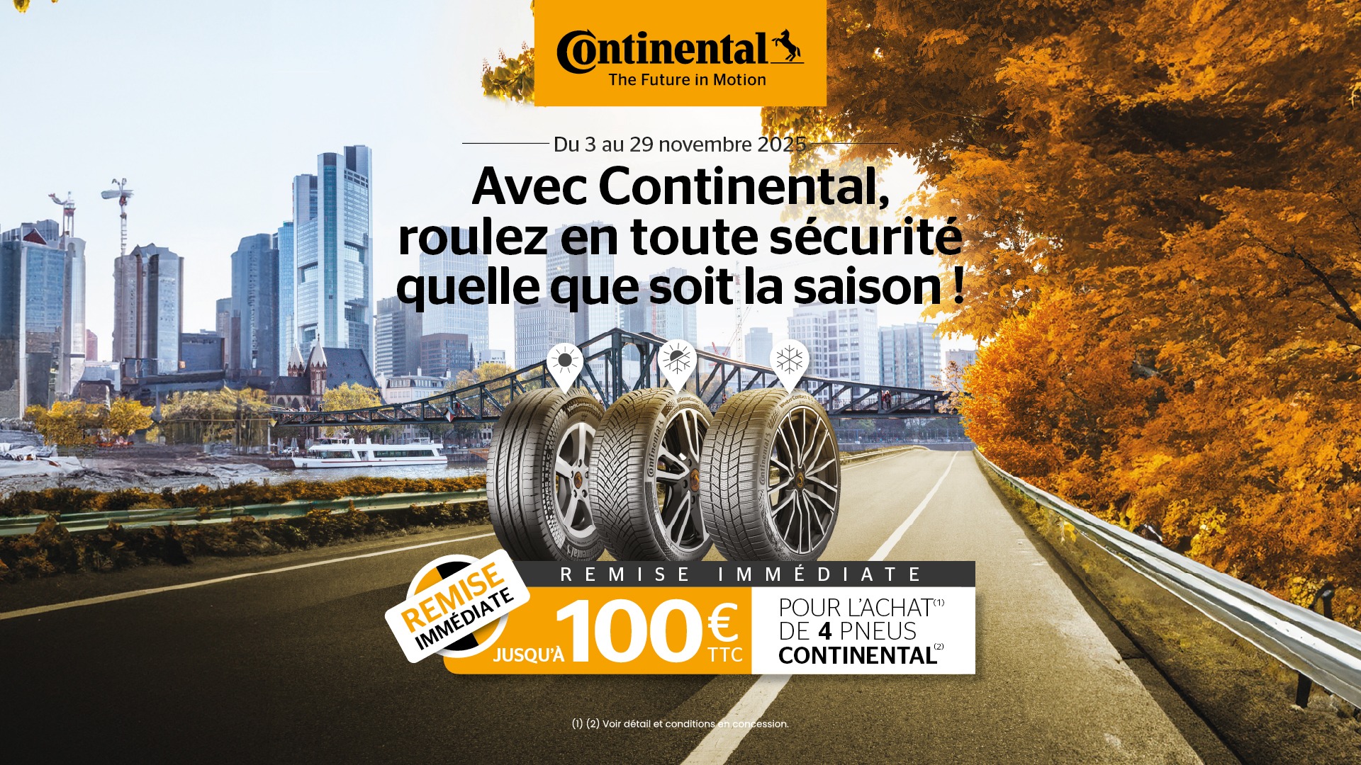 Promotion : jusqu'à 100 € remboursés immédiatement sur vos pneus Continental*