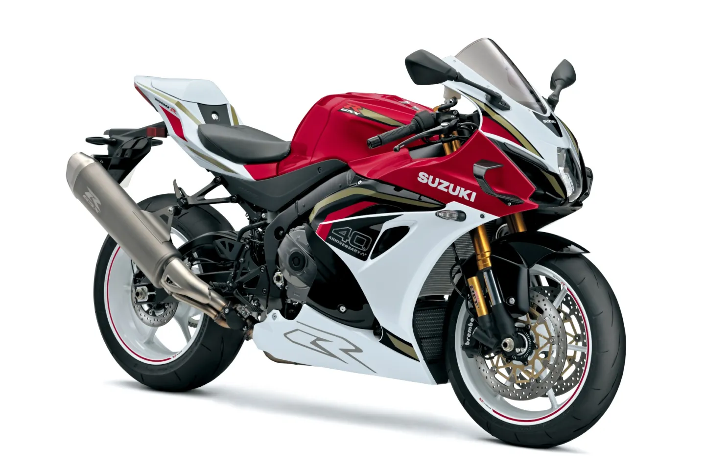 Suzuki GSXR1000R 2026 Candy Daring Red/Pearl Tech White : 3/4 avant droit
