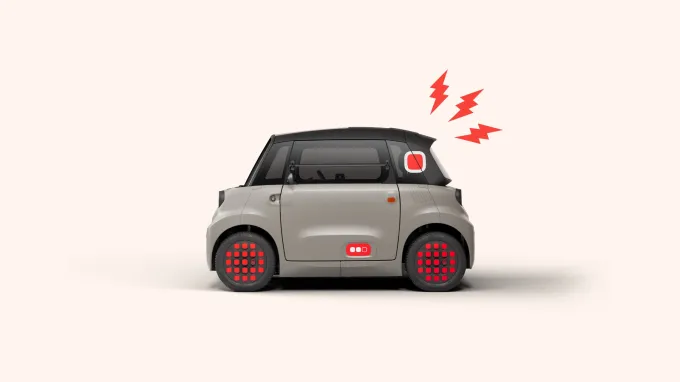 Citroën Ami Spicy 2025 : profil gauche statique avec éclairs