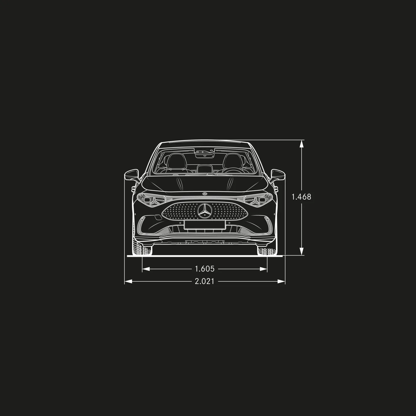 Schéma des dimensions du nouveau Mercedes CLA de face